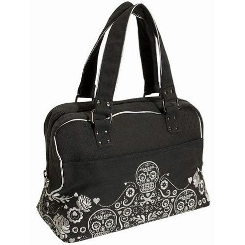 Loungefly - Denim Cotton Canvas Floral Sugar Skull Duffle Handbag