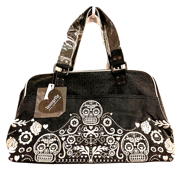 Loungefly - Denim Cotton Canvas Floral Sugar Skull Duffle Handbag