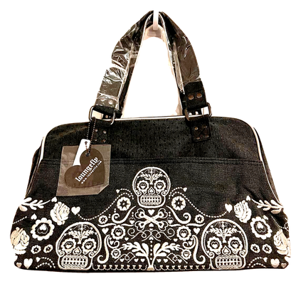 Loungefly - Denim Cotton Canvas Floral Sugar Skull Duffle Handbag