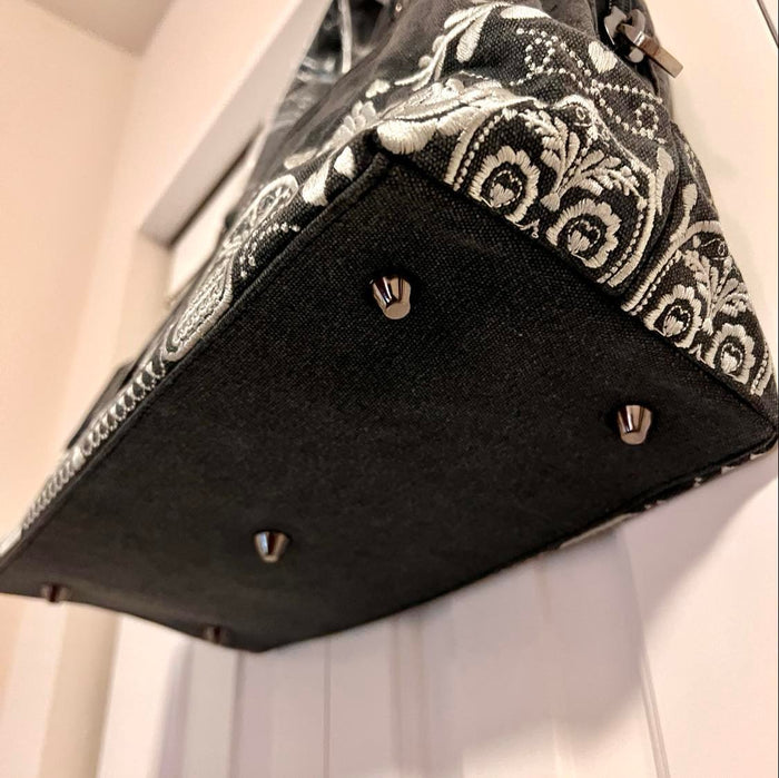 Loungefly - Denim Cotton Canvas Floral Sugar Skull Duffle Handbag