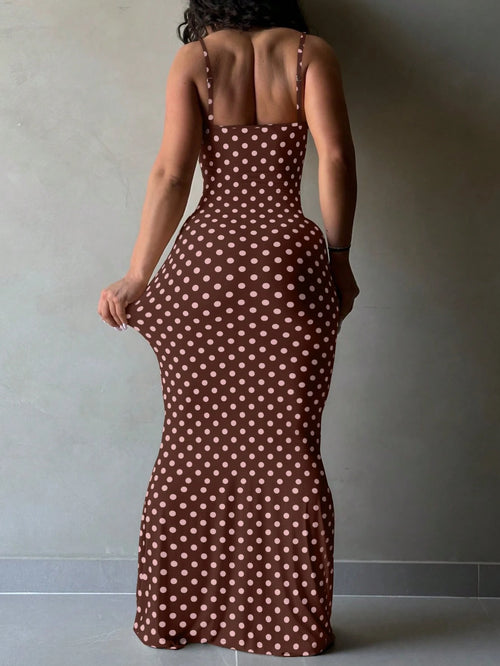 LovelyWholesale Women's Sexy Lace Trim V-Neck Adjustable Strap Fitted Long Summer Dress Elegant