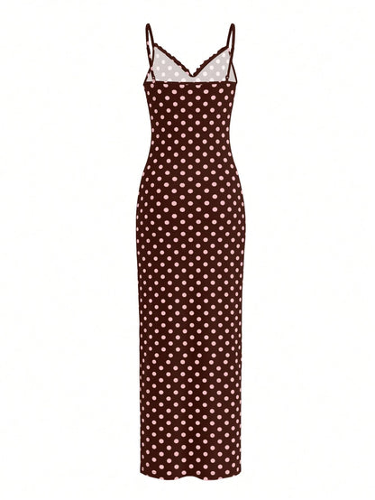 LovelyWholesale Women's Sexy Lace Trim V-Neck Adjustable Strap Fitted Long Summer Dress Elegant