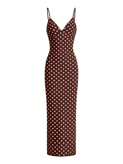 LovelyWholesale Women's Sexy Lace Trim V-Neck Adjustable Strap Fitted Long Summer Dress Elegant