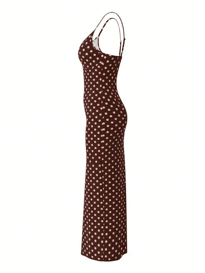 LovelyWholesale Women's Sexy Lace Trim V-Neck Adjustable Strap Fitted Long Summer Dress Elegant