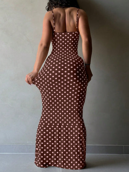 LovelyWholesale Women's Sexy Lace Trim V-Neck Adjustable Strap Fitted Long Summer Dress Elegant