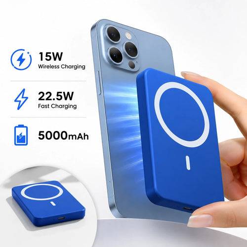 Low Profile 5000mAh MagSafe Compatible Magnetic Wireless Portable Charger 15W Wireless Inductive Charging 22.5W Wired Fast Power Bank For IPhone 17 16 Pro Max 15 Pro 14 Pro Max 13 Pro 12 Pro Max Pro