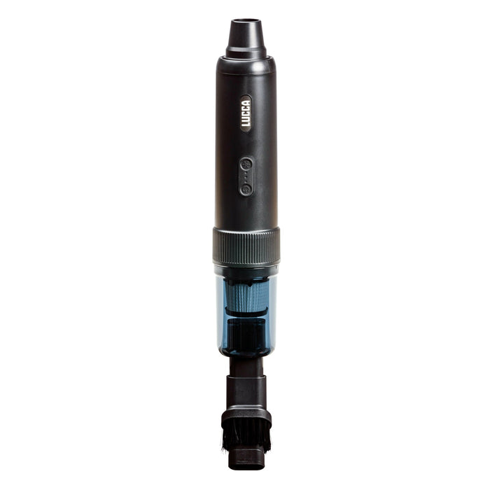 LUCCA coffee vacuum handheld cordless cleaner with a slim black body and small nozzle in close-up