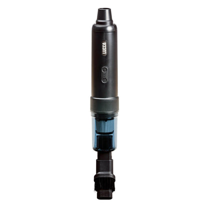 LUCCA coffee vacuum handheld cordless cleaner with a slim black body and small nozzle in close-up