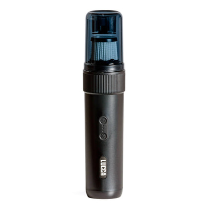 LUCCA Coffee Vacuum head with blue transparent cap and knurled grip, cordless espresso station cleaner.
