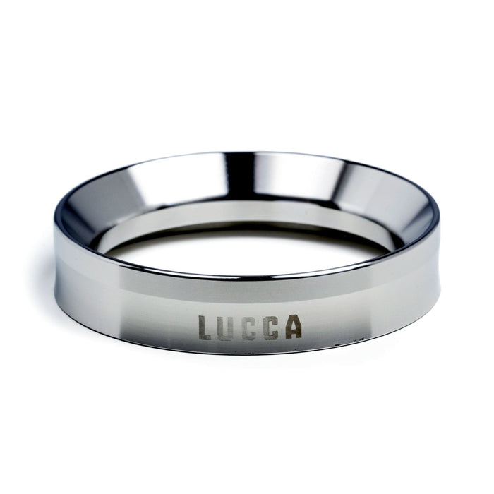 Chrome LUCCA dosing funnel ring with engraved branding