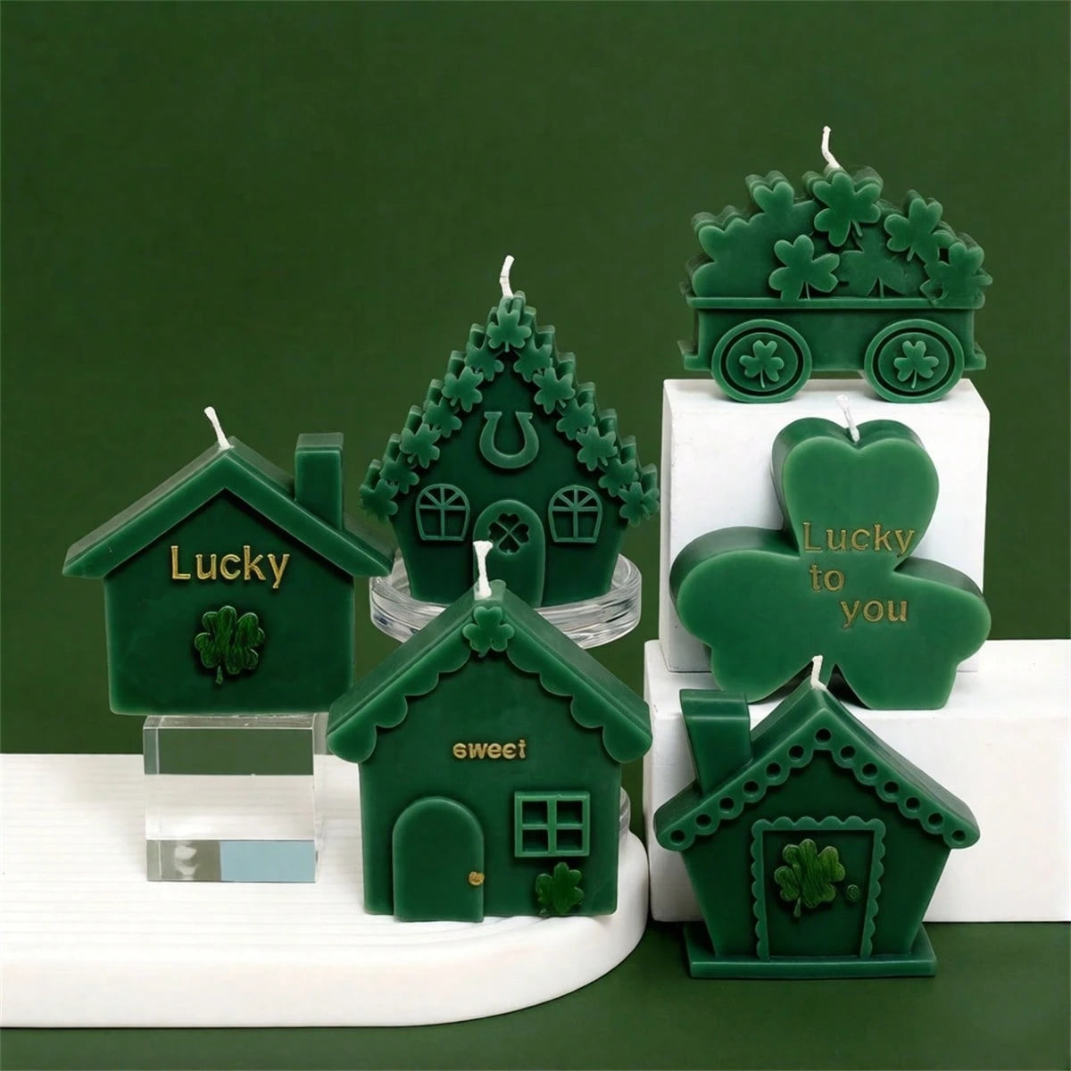 Lucky Shamrock Silicone Candle Mold 3D Lucky House & Shamrock Shapes Scented Candle Mold, For Candle Making, Soap, Resin Crafts, Party Decor DIY Gifts