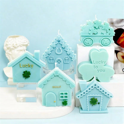 Lucky Shamrock Silicone Candle Mold 3D Lucky House & Shamrock Shapes Scented Candle Mold, For Candle Making, Soap, Resin Crafts, Party Decor DIY Gifts