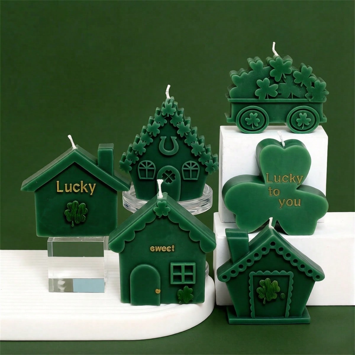 Lucky Shamrock Silicone Candle Mold 3D Lucky House & Shamrock Shapes Scented Candle Mold, For Candle Making, Soap, Resin Crafts, Party Decor DIY Gifts
