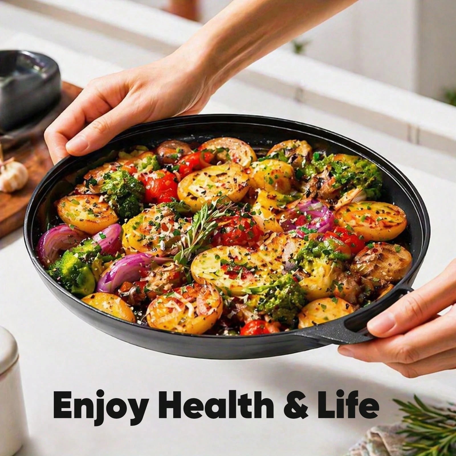 LugoBox 1pc Cast Iron Grill Pan, Pre-Seasoned 11.02 Inch Skillet With Dual Large Loop Handles, Kitchen Gadgets For Pizza Lovers Kitchen Accessories Kitchen Accessories