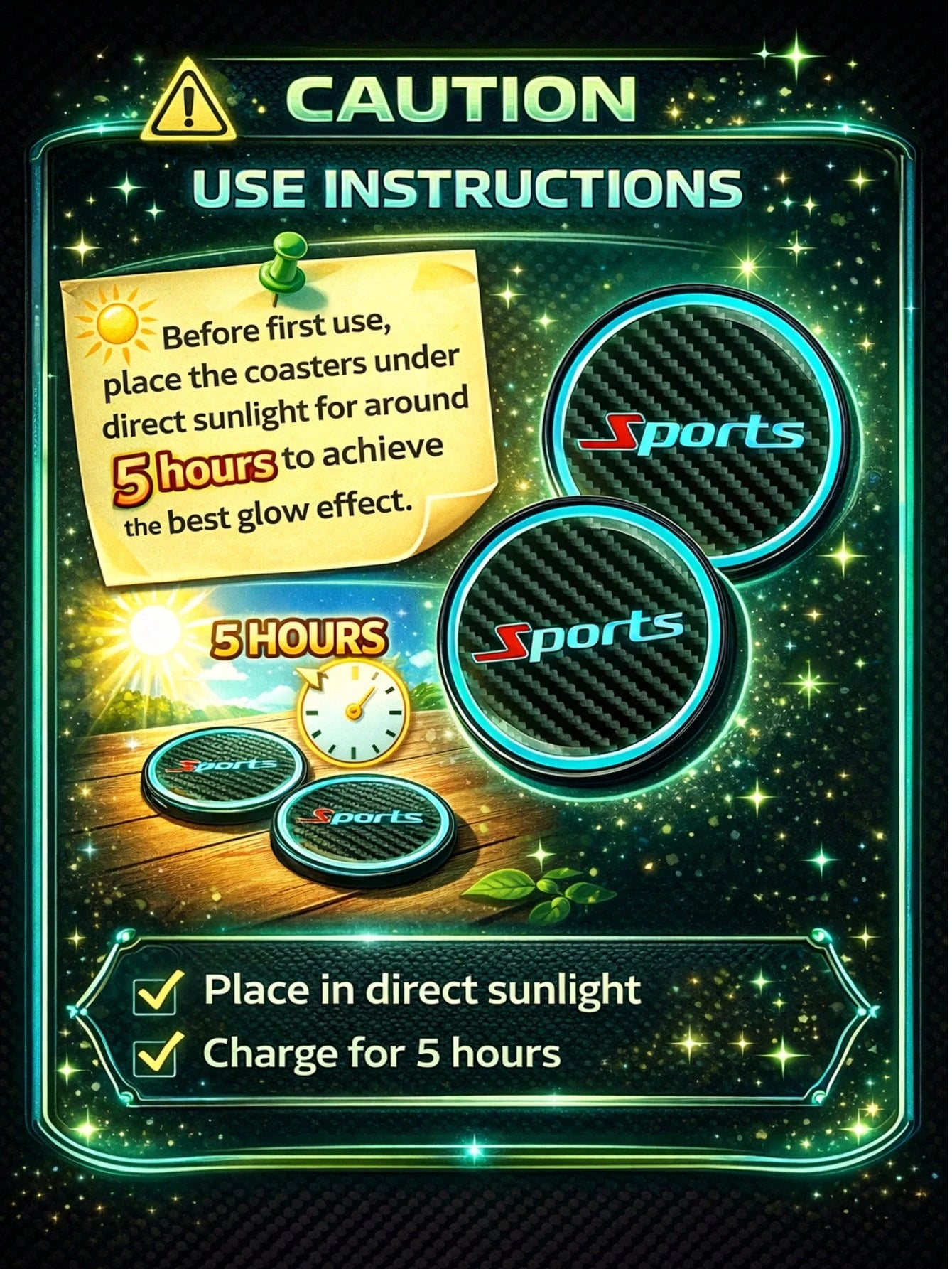 Luminous(Day Without Light)Car Cup Holder Coaster Pads, Anti-Slip(Back With Adhesive),Glow-In-The-Dark(No Light Effect During The Day) Drink Mats For Vehicle Interior Decoration, Splash-Proof Beverage