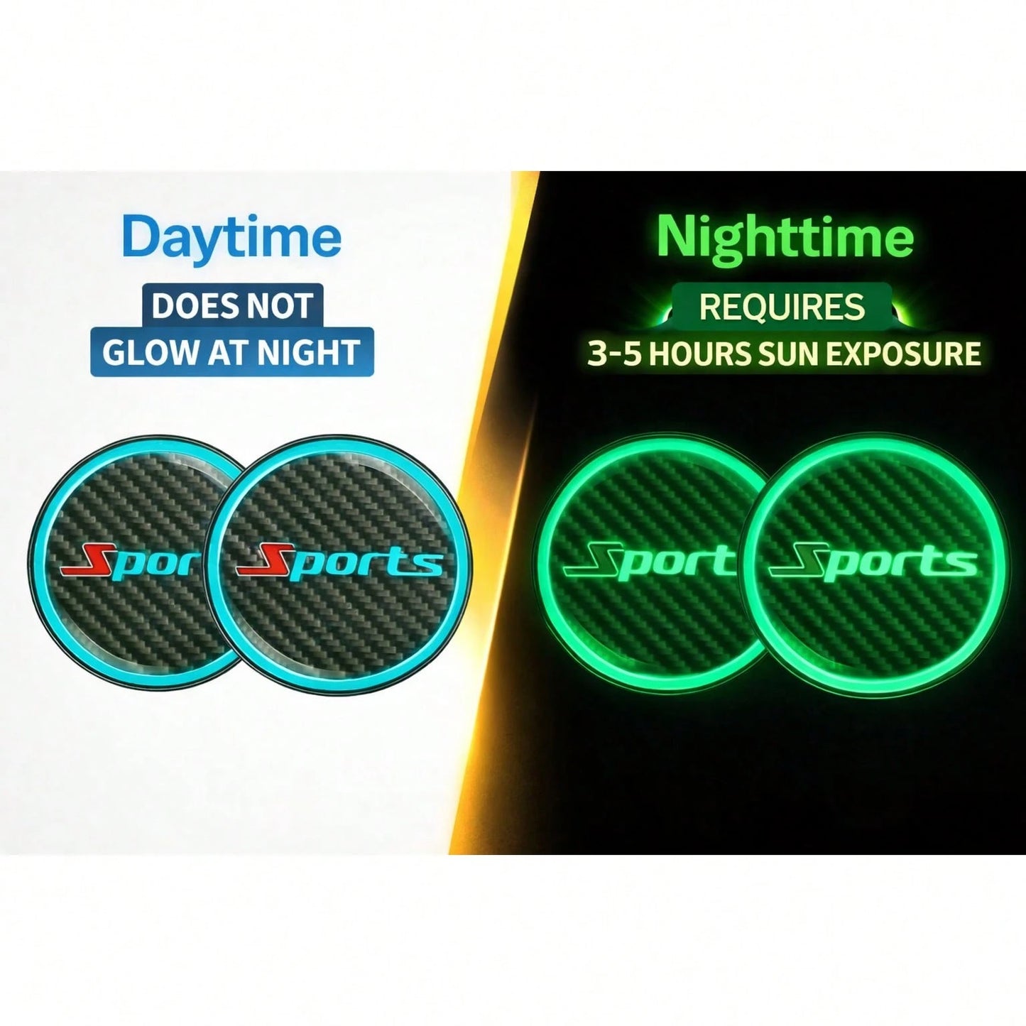 Luminous(Day Without Light)Car Cup Holder Coaster Pads, Anti-Slip(Back With Adhesive),Glow-In-The-Dark(No Light Effect During The Day) Drink Mats For Vehicle Interior Decoration, Splash-Proof Beverage