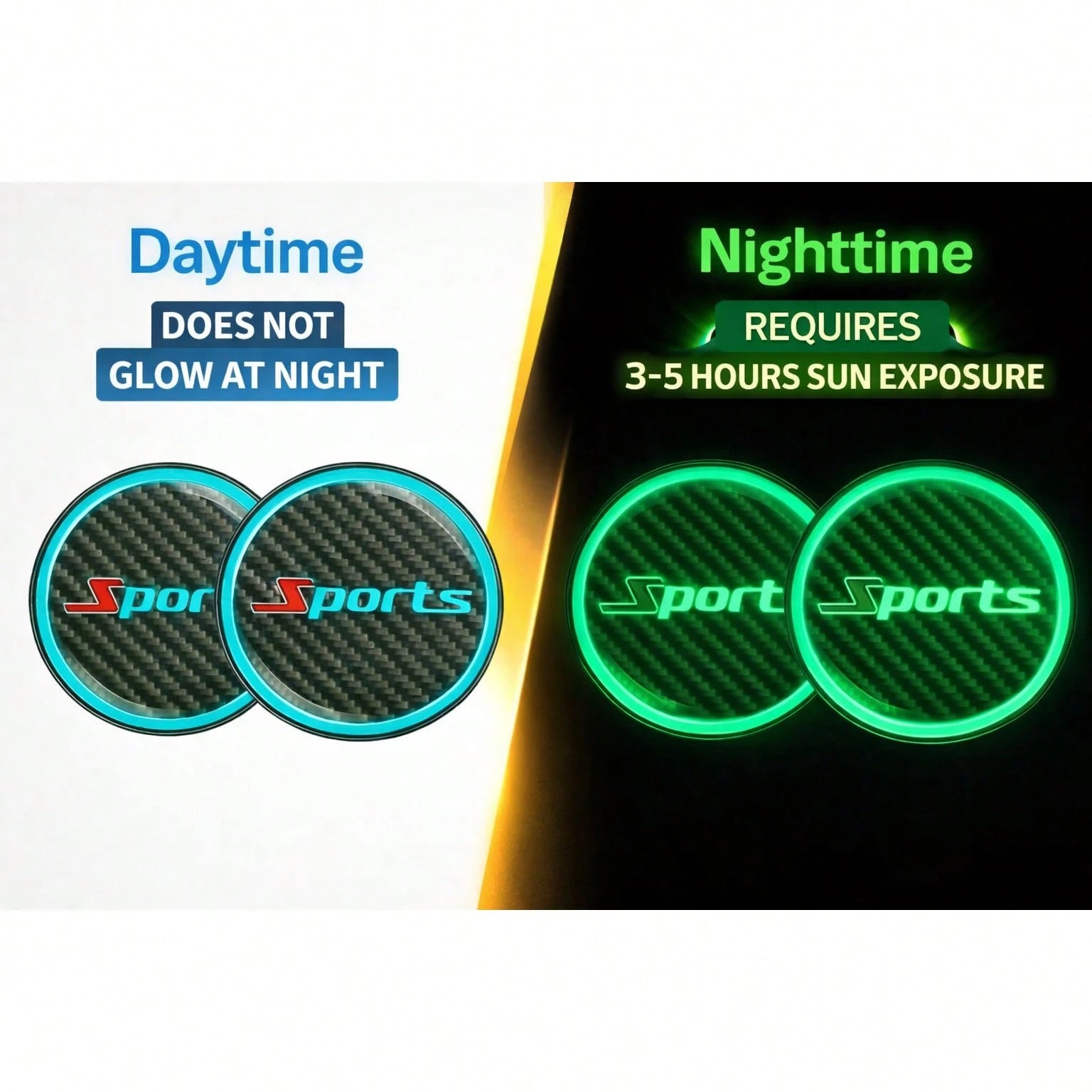 Luminous(Day Without Light)Car Cup Holder Coaster Pads, Anti-Slip(Back With Adhesive),Glow-In-The-Dark(No Light Effect During The Day) Drink Mats For Vehicle Interior Decoration, Splash-Proof Beverage