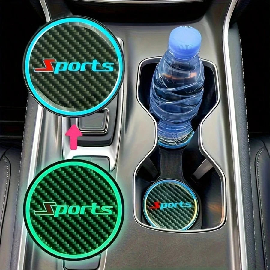 Luminous(Day Without Light)Car Cup Holder Coaster Pads, Anti-Slip(Back With Adhesive),Glow-In-The-Dark(No Light Effect During The Day) Drink Mats For Vehicle Interior Decoration, Splash-Proof Beverage