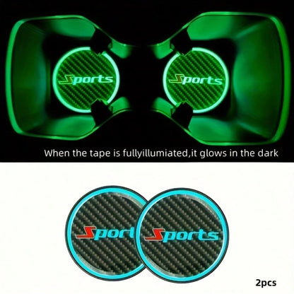 Luminous(Day Without Light)Car Cup Holder Coaster Pads, Anti-Slip(Back With Adhesive),Glow-In-The-Dark(No Light Effect During The Day) Drink Mats For Vehicle Interior Decoration, Splash-Proof Beverage