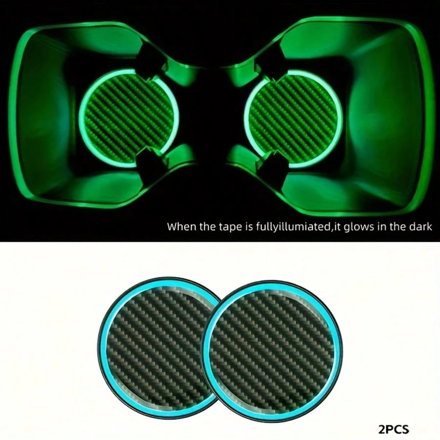 Luminous(Day Without Light)Car Cup Holder Coaster Pads, Anti-Slip(Back With Adhesive),Glow-In-The-Dark(No Light Effect During The Day) Drink Mats For Vehicle Interior Decoration, Splash-Proof Beverage