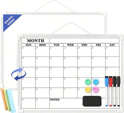 Lumspax Monthly Whiteboard Calendar For Wall, Small 16" X 12" Dry Erase Board With Plastic Frame, Hanging Dry Erase Calendar With 3 Mini Sticky Notes For Kitchen Planner, Memo, Home And Office