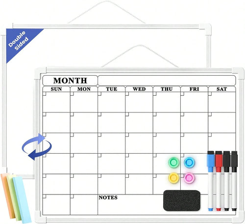 Lumspax Monthly Whiteboard Calendar For Wall, Small 16" X 12" Dry Erase Board With Plastic Frame, Hanging Dry Erase Calendar With 3 Mini Sticky Notes For Kitchen Planner, Memo, Home And Office