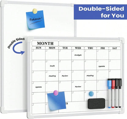 Lumspax Monthly Whiteboard Calendar For Wall, Small 16" X 12" Dry Erase Board With Plastic Frame, Hanging Dry Erase Calendar With 3 Mini Sticky Notes For Kitchen Planner, Memo, Home And Office