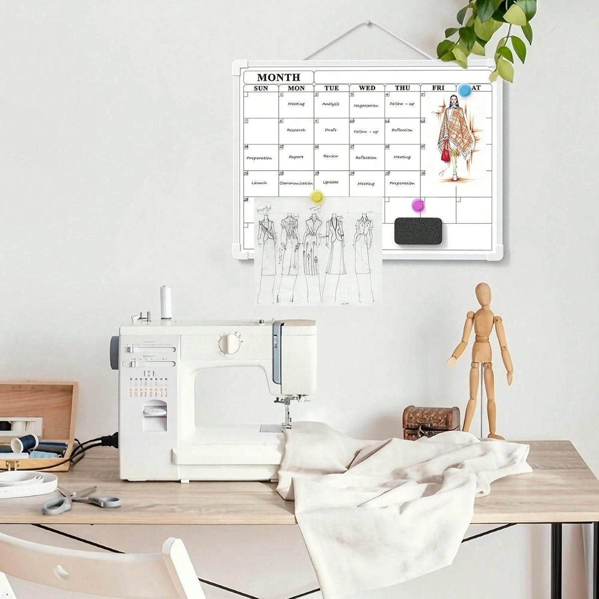 Lumspax Monthly Whiteboard Calendar For Wall, Small 16" X 12" Dry Erase Board With Plastic Frame, Hanging Dry Erase Calendar With 3 Mini Sticky Notes For Kitchen Planner, Memo, Home And Office