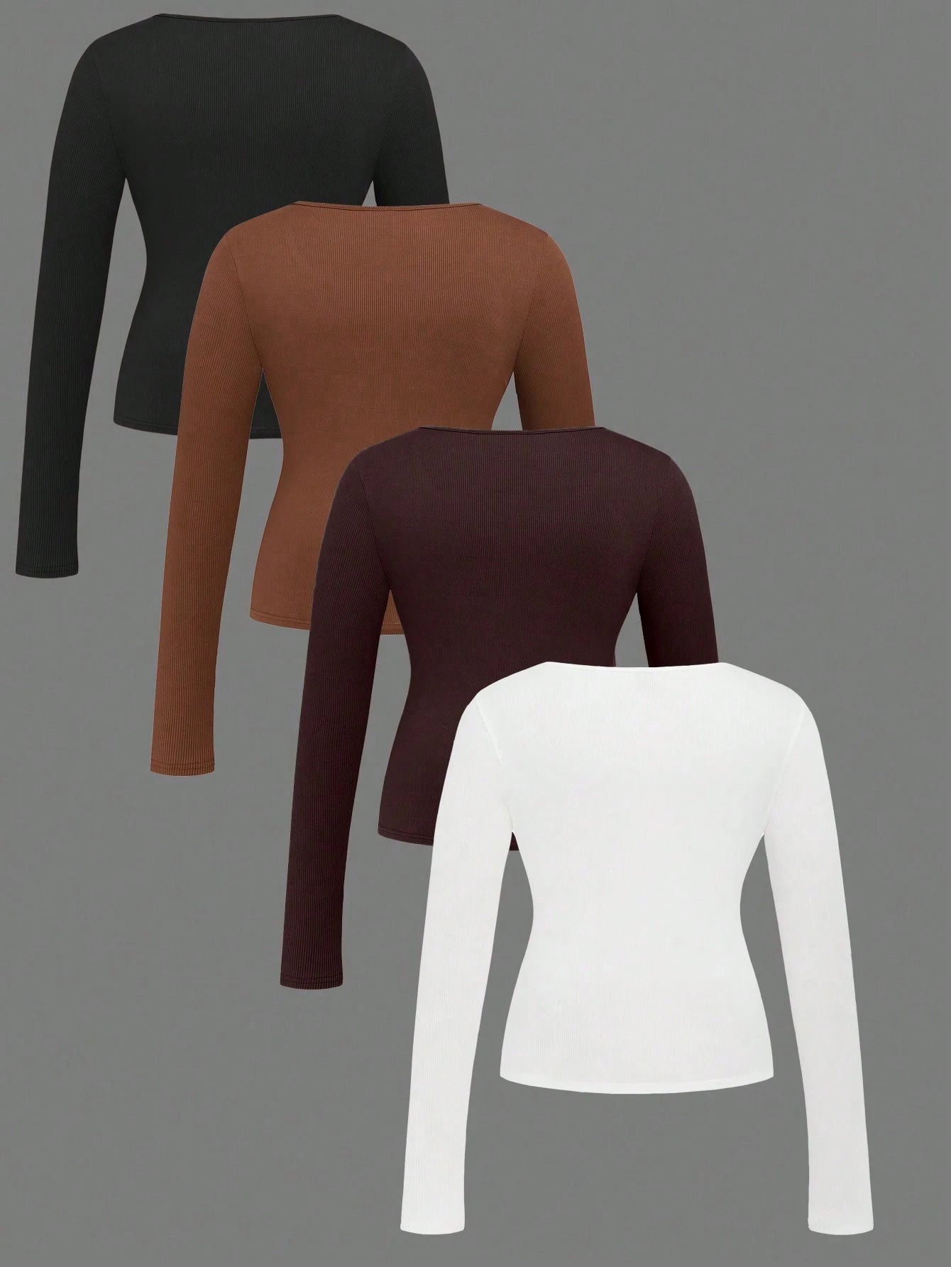 LUNE 4pcs Set Crew Neck Long Sleeve T-Shirts, Casual & Fashionable Daily Wear Fall Cloth For Women