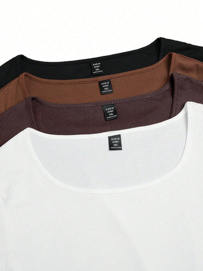 LUNE 4pcs Set Crew Neck Long Sleeve T-Shirts, Casual & Fashionable Daily Wear Fall Cloth For Women