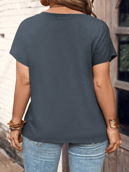 LUNE Casual Basic Retro Haze Blue Short Sleeve Polo Shirt, Plus Size