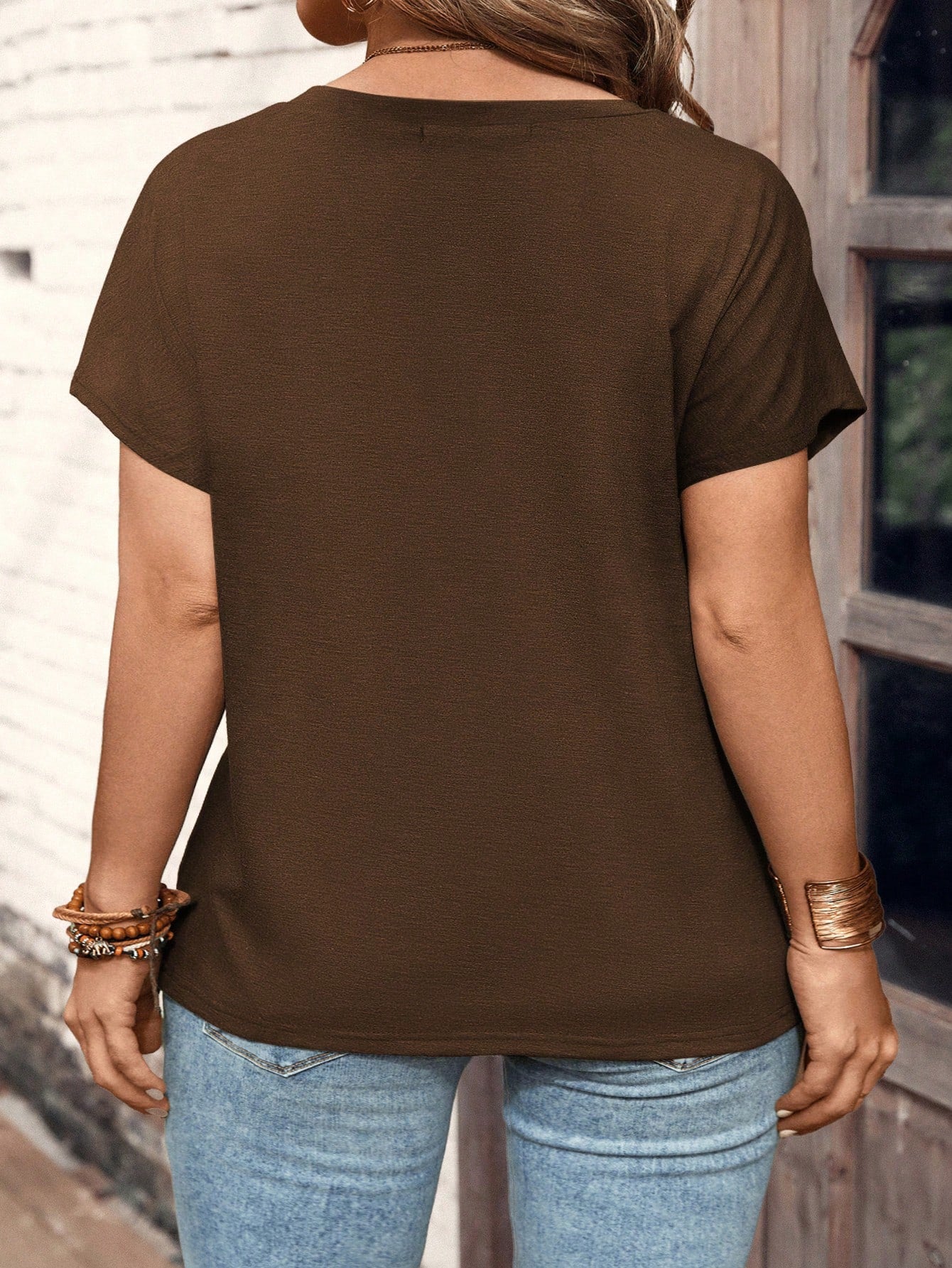 LUNE Casual Basic Retro Haze Blue Short Sleeve Polo Shirt, Plus Size
