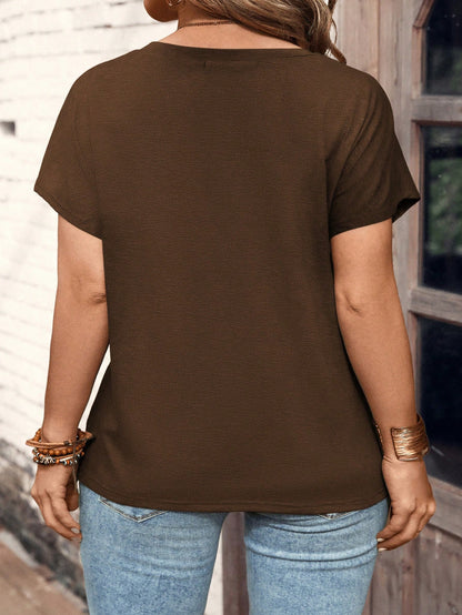 LUNE Casual Basic Retro Haze Blue Short Sleeve Polo Shirt, Plus Size