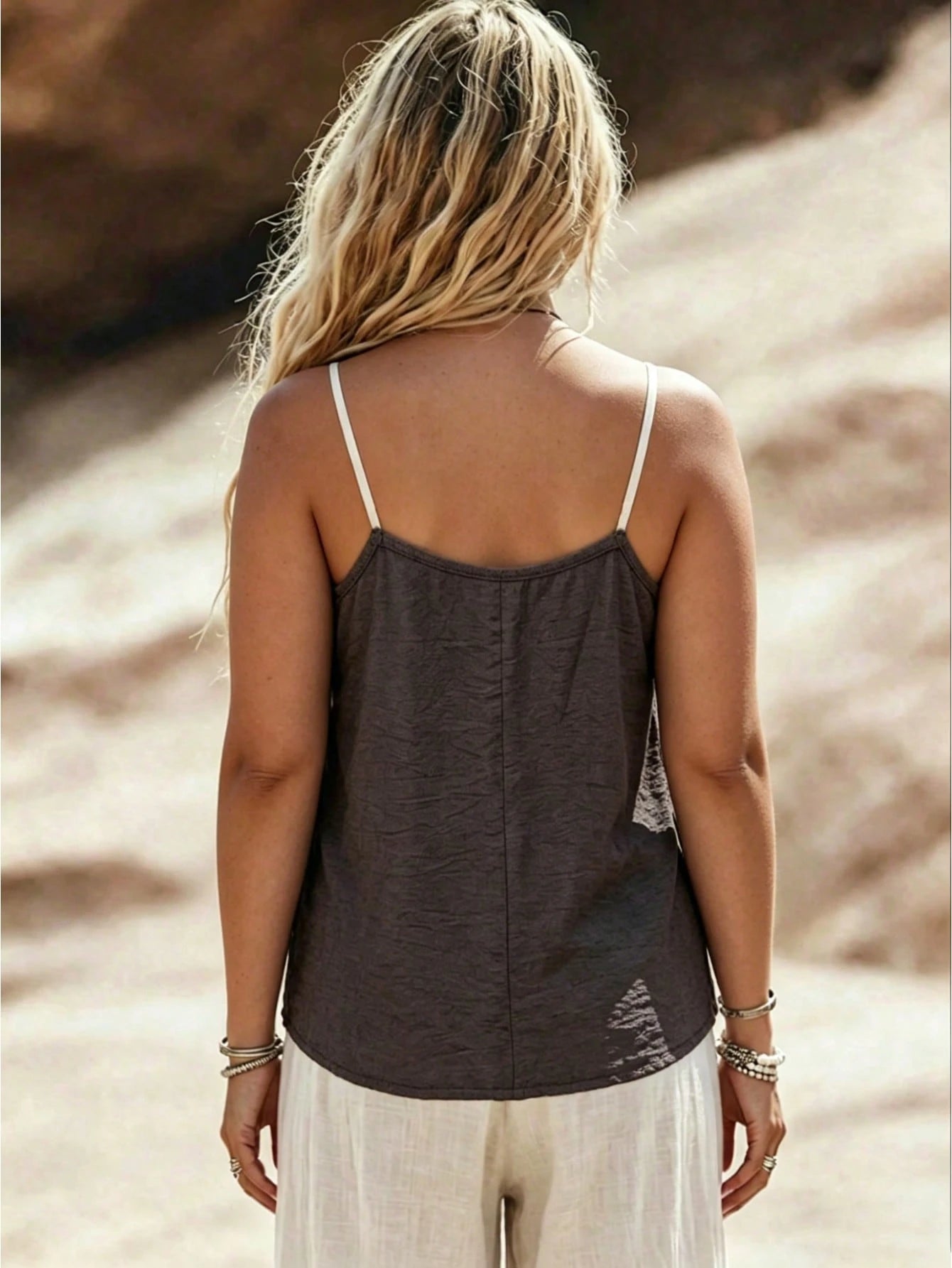 LUNE CURVE Plus Size Woven V-Neck Fashionable Summer Women's Halter And Tank Tops
