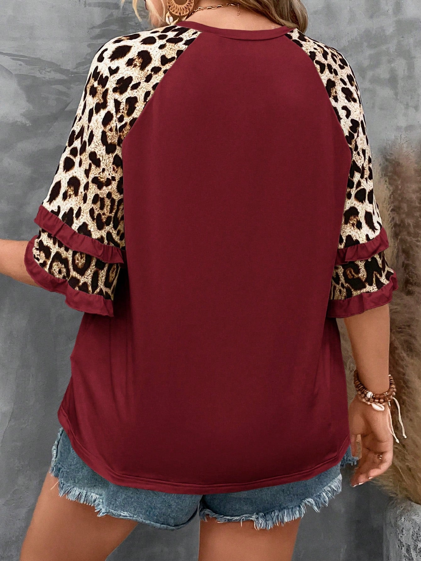 LUNE Plus Leopard Print Flounce Sleeve Tee Fall