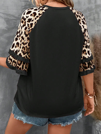 LUNE Plus Leopard Print Flounce Sleeve Tee Fall