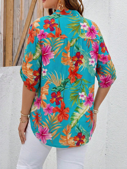 LUNE Plus Roll Tab Sleeve Patched Pocket Blouse