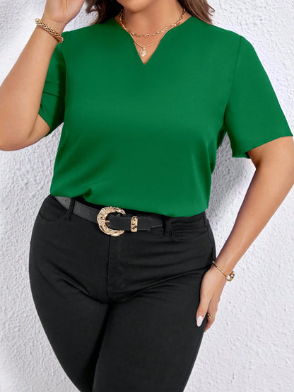 LUNE Plus Size Casual Solid Color Notched Neck Short Sleeve Shirt