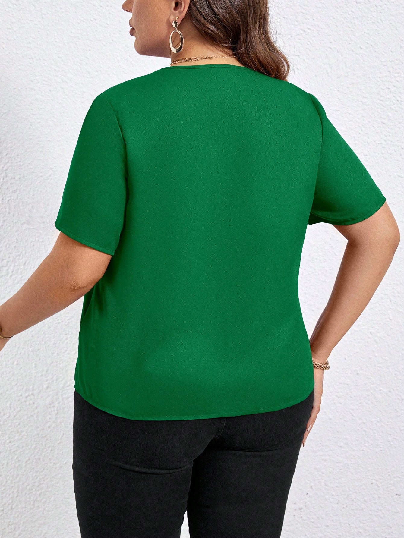 LUNE Plus Size Casual Solid Color Notched Neck Short Sleeve Shirt