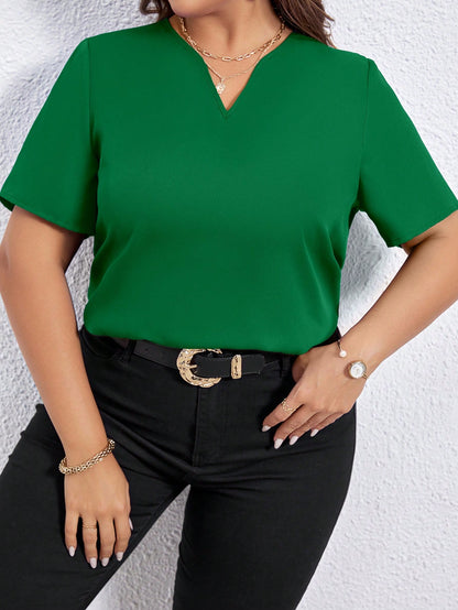 LUNE Plus Size Casual Solid Color Notched Neck Short Sleeve Shirt