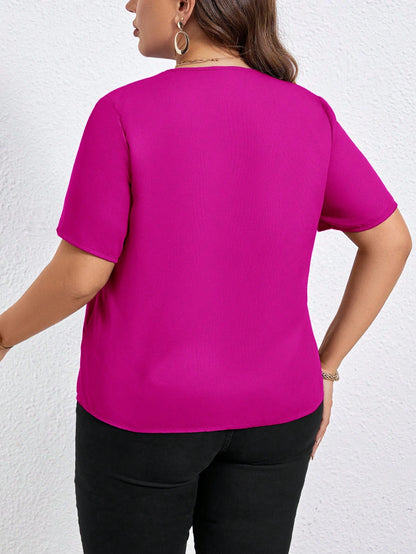 LUNE Plus Size Casual Solid Color Notched Neck Short Sleeve Shirt