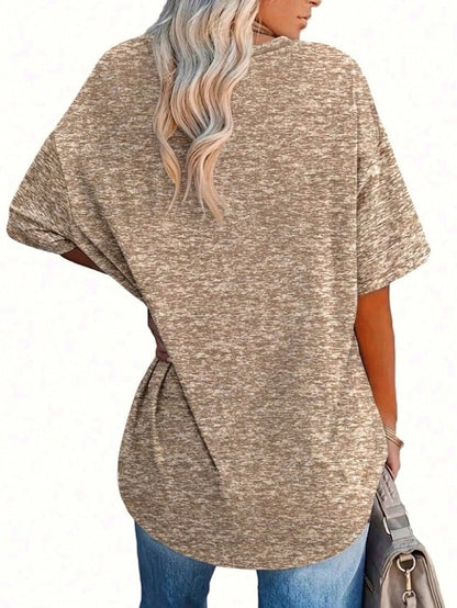 LUNE Plus Size Elegant Floral Pattern Casual Women's Round-Neck Short-Sleeved T-Shirt