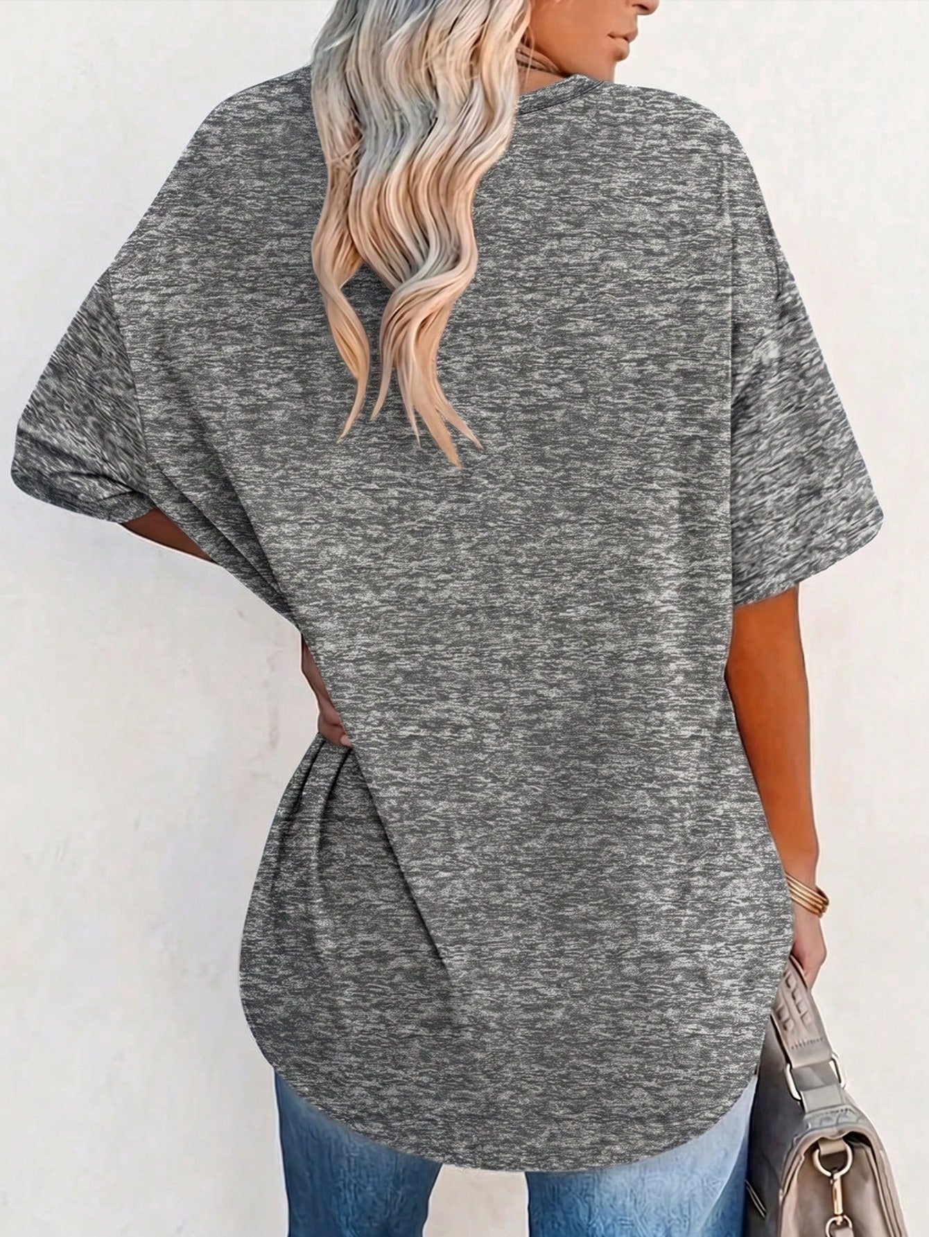 LUNE Plus Size Elegant Floral Pattern Casual Women's Round-Neck Short-Sleeved T-Shirt