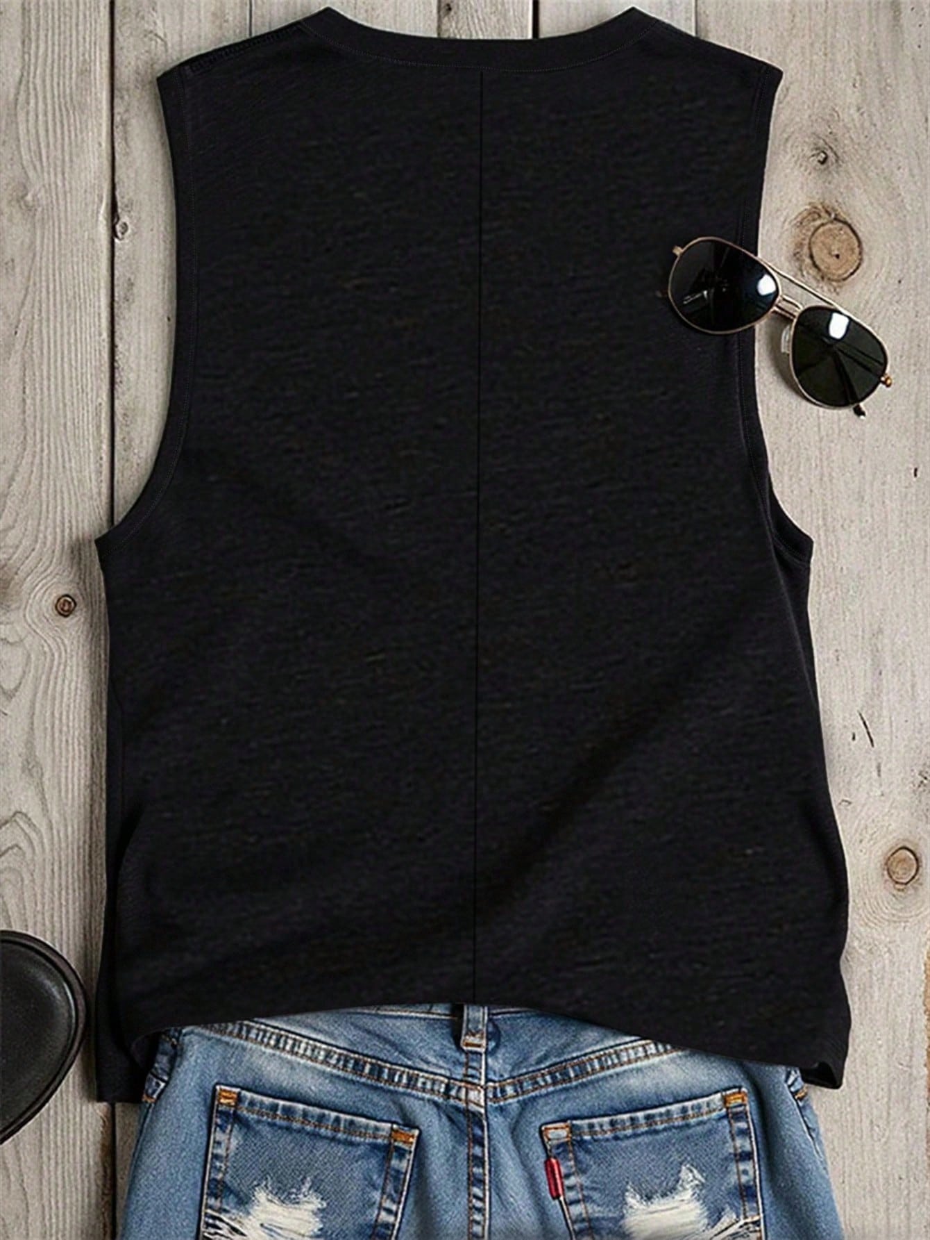 LUNE Plus Size Star & Moon Print Casual Tank Top, Summer