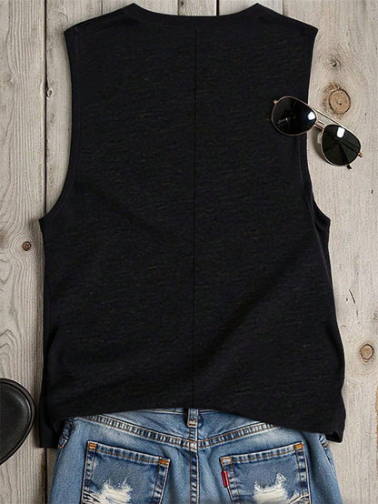 LUNE Plus Size Star & Moon Print Casual Tank Top, Summer