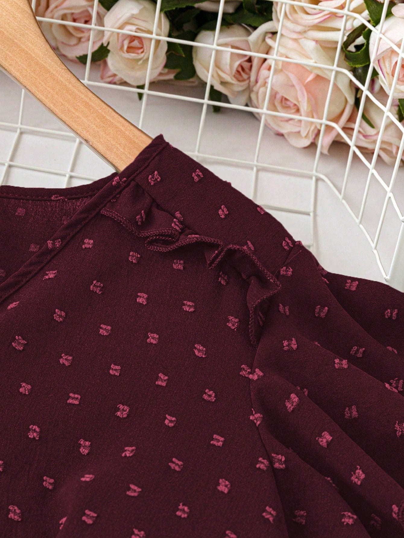 LUNE Plus Size V-Neck Short Sleeve Polka Dot Casual Loose Comfortable Fashionable Shirt, For Summer