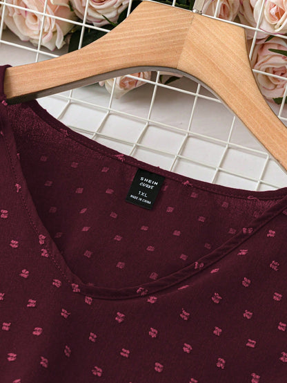 LUNE Plus Size V-Neck Short Sleeve Polka Dot Casual Loose Comfortable Fashionable Shirt, For Summer