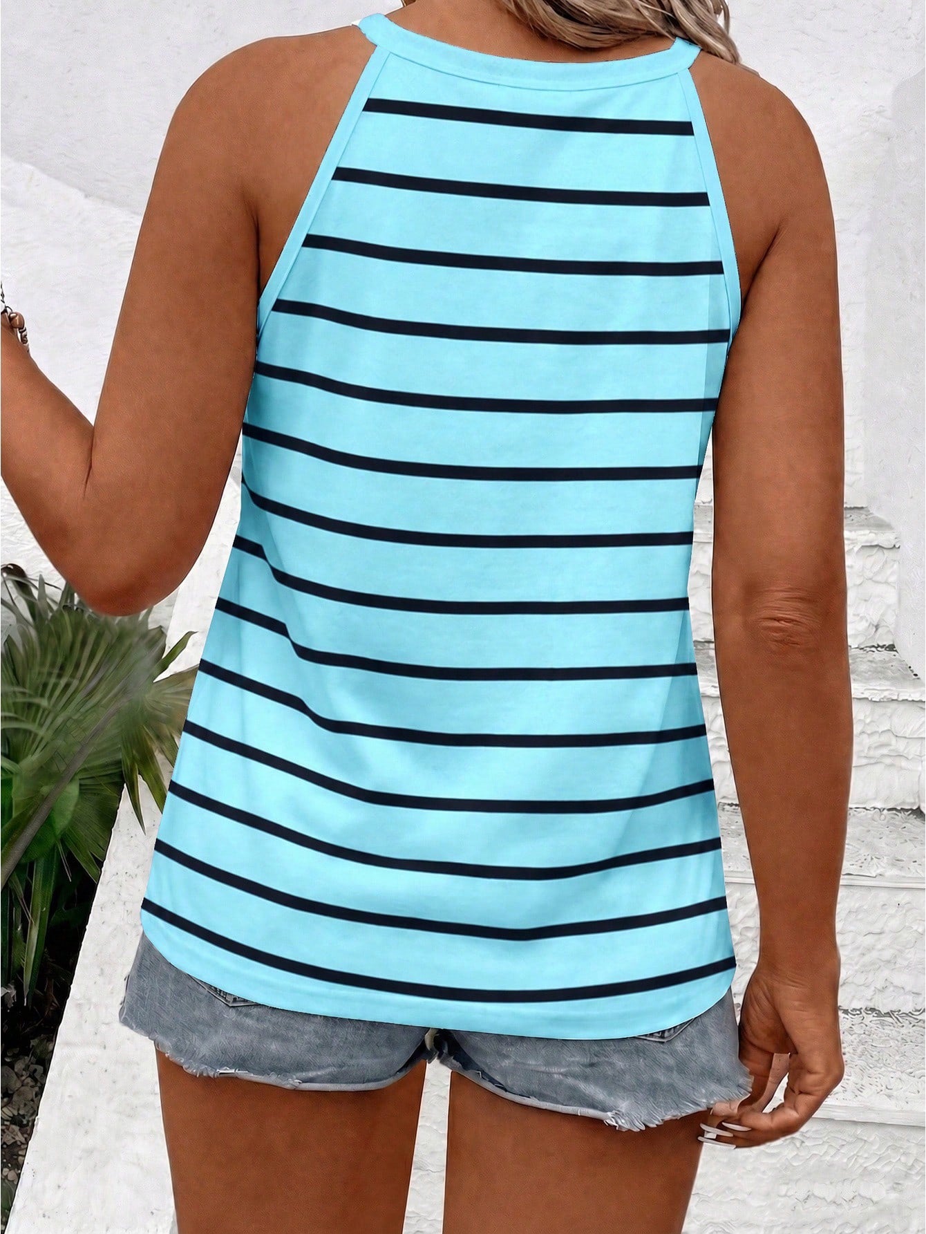 LUNE Plus Size Women Casual Striped Spaghetti Strap Camisole