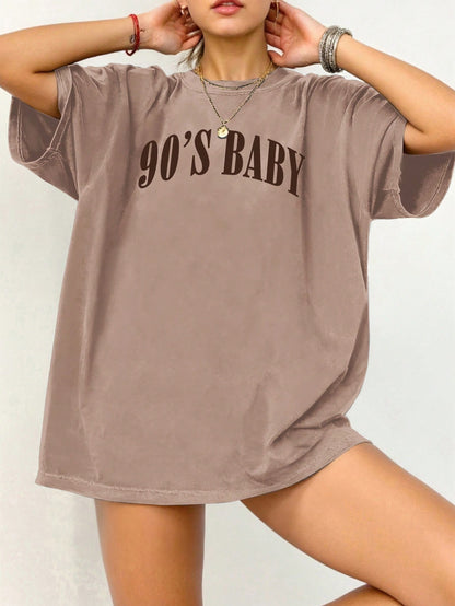 LUNE Plus Size Women Letter Print Round Neck Short Sleeve Casual Loose Versatile T-Shirt