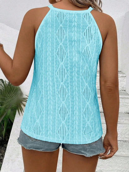 LUNE Plus Size Women's Summer Diamond Jacquard Spaghetti Strap Halter Top